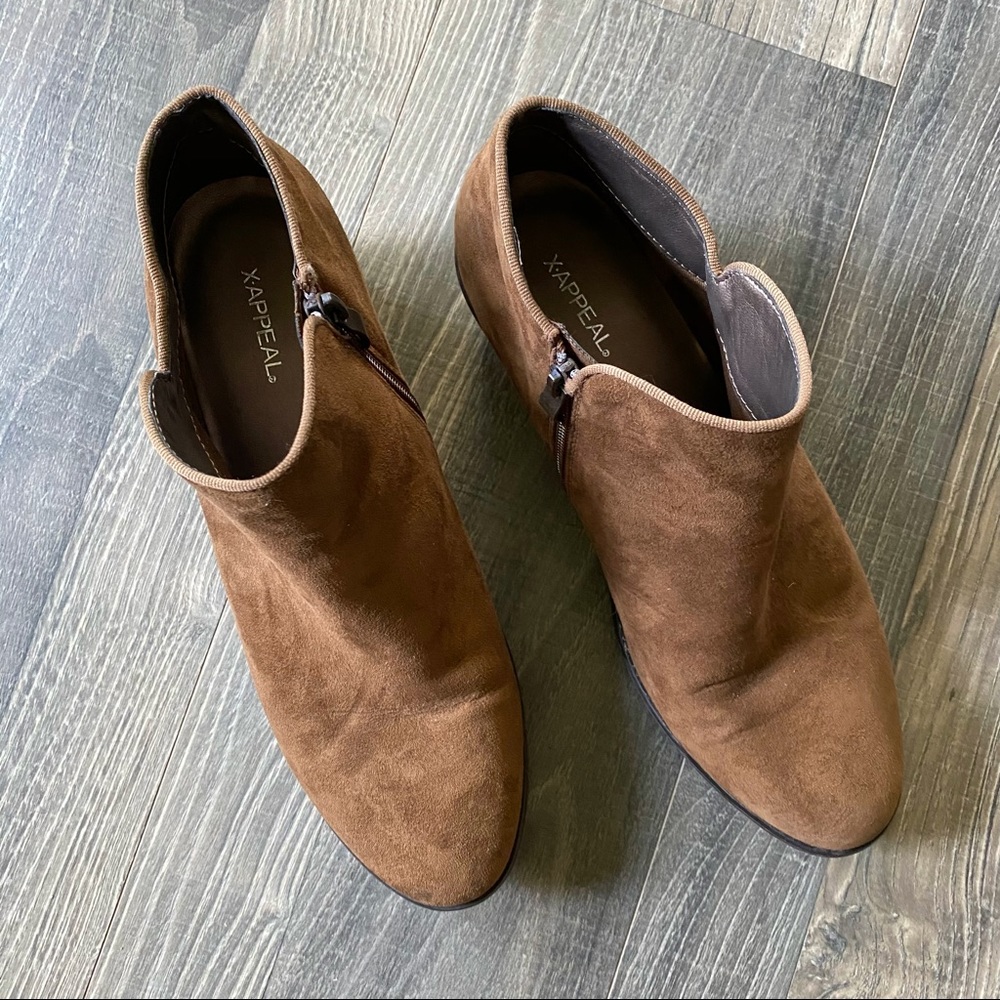 Brown Suede Ankle Boots Booties from X-Appeal Zipper Women's Size 10 Heel - Picture 2 of 5